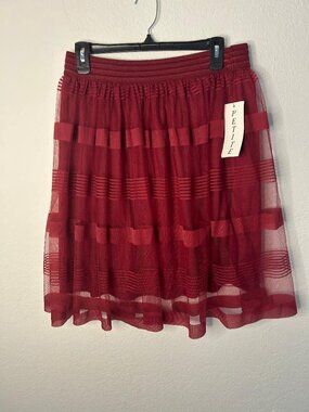 Burgundy Cottagecore Lace Trim Flare Skirt Petite XL Metrowear